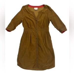 Maeve Brown Long Sleeve Dress with Red Accents